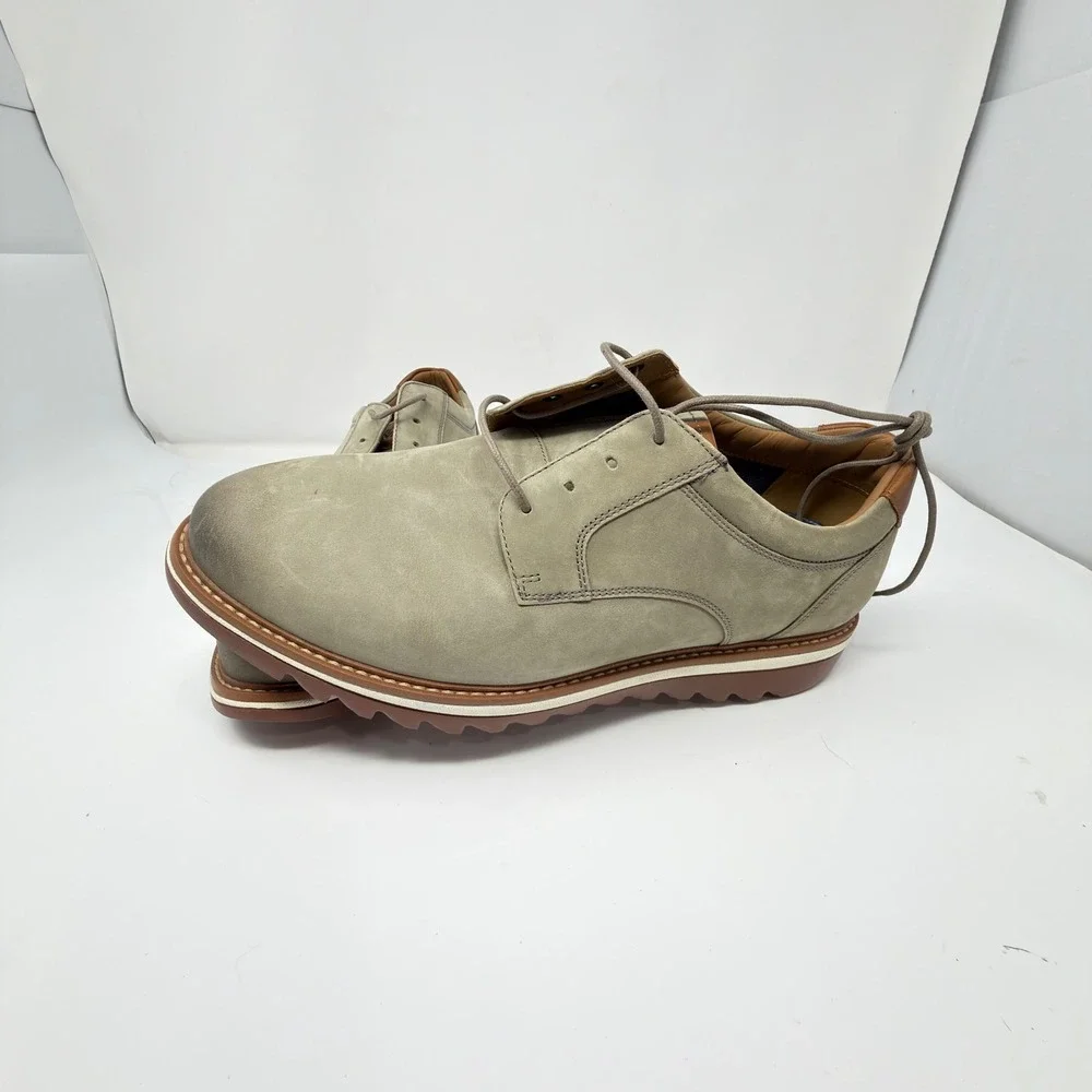 Johnston & Murphy Mens 10W Grey Nubuck Leather Plain Toe Casual Oxford Shoes